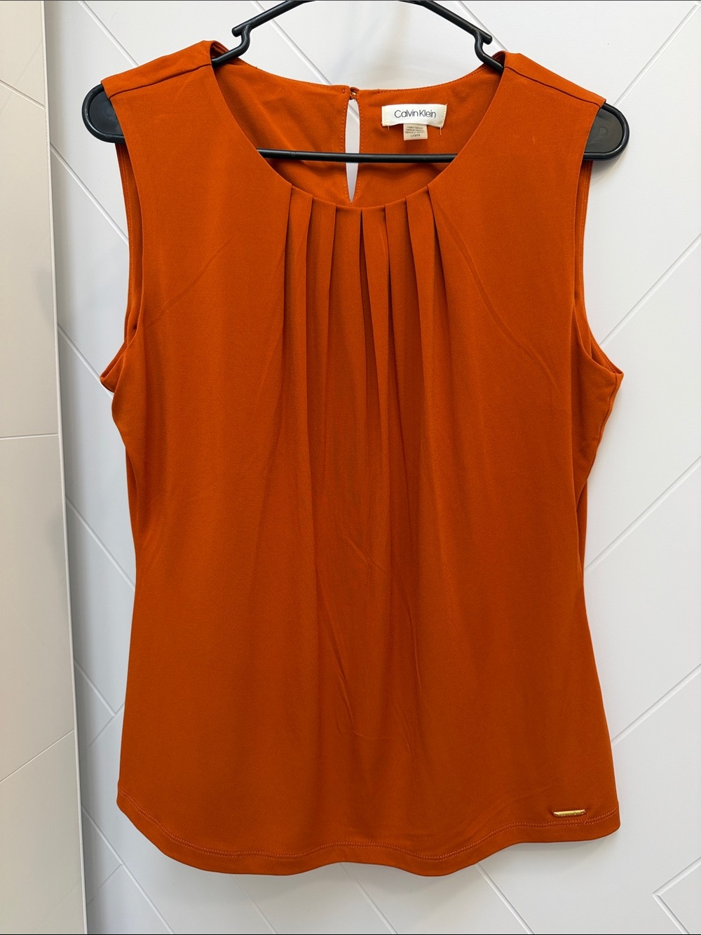 Calvin Klein Sleeveless Pleated Camisole — Rust Orange